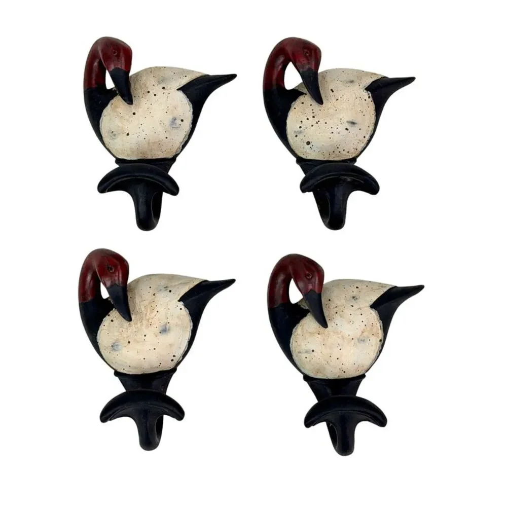 Set of 4 Duck Wall Hooks Hand Painted Resin Rustic 5.5 Inch Decorative